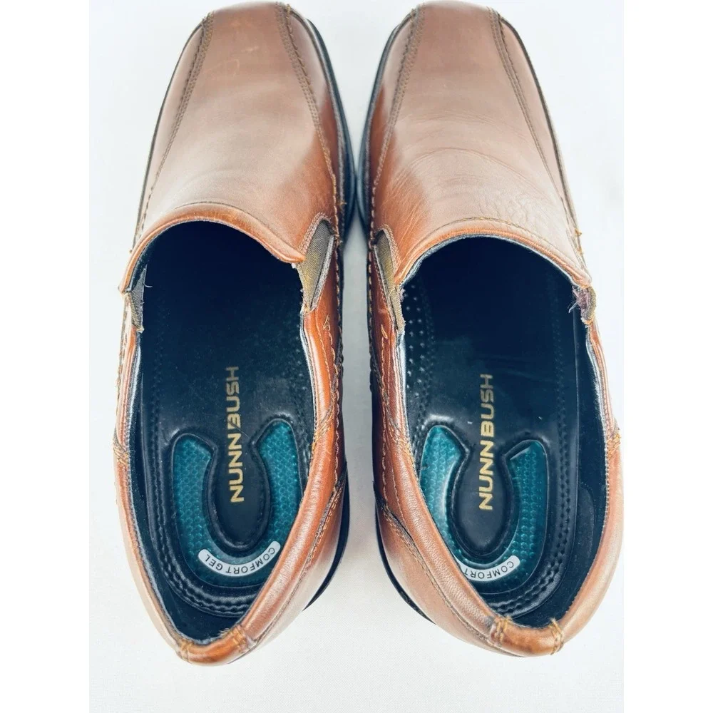Nunn Bush Mens Calgary Shoes Leather Slip On Moc Toe Loafers Brown Size 9.5 M